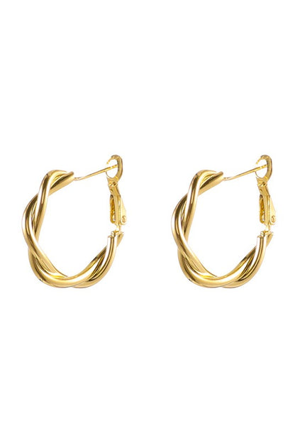 18K STAINLESS STEEL TWISTED HOOP EARRINGS