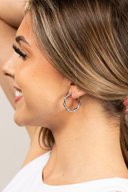 18K STAINLESS STEEL TWISTED HOOP EARRINGS