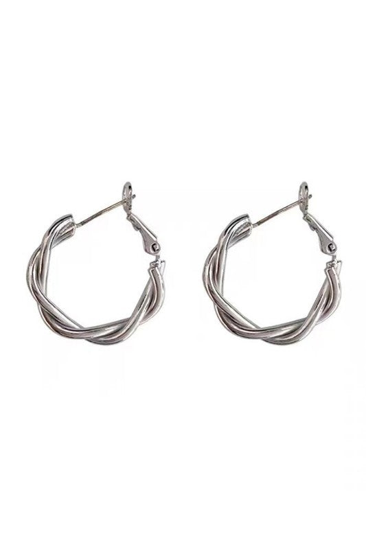 18K STAINLESS STEEL TWISTED HOOP EARRINGS