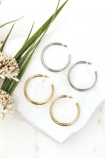 14K STAINLESS STEEL OPEN HOOP EARRINGS